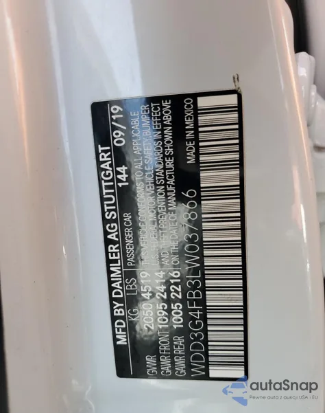 2020 Mercedes-Benz A 220 4Matic z USA, uszkodzony, nr VIN WDD3G4FB3LW037866